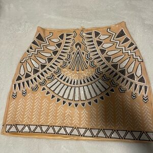 Bebe Tan and Black Geometric Mini Skirt